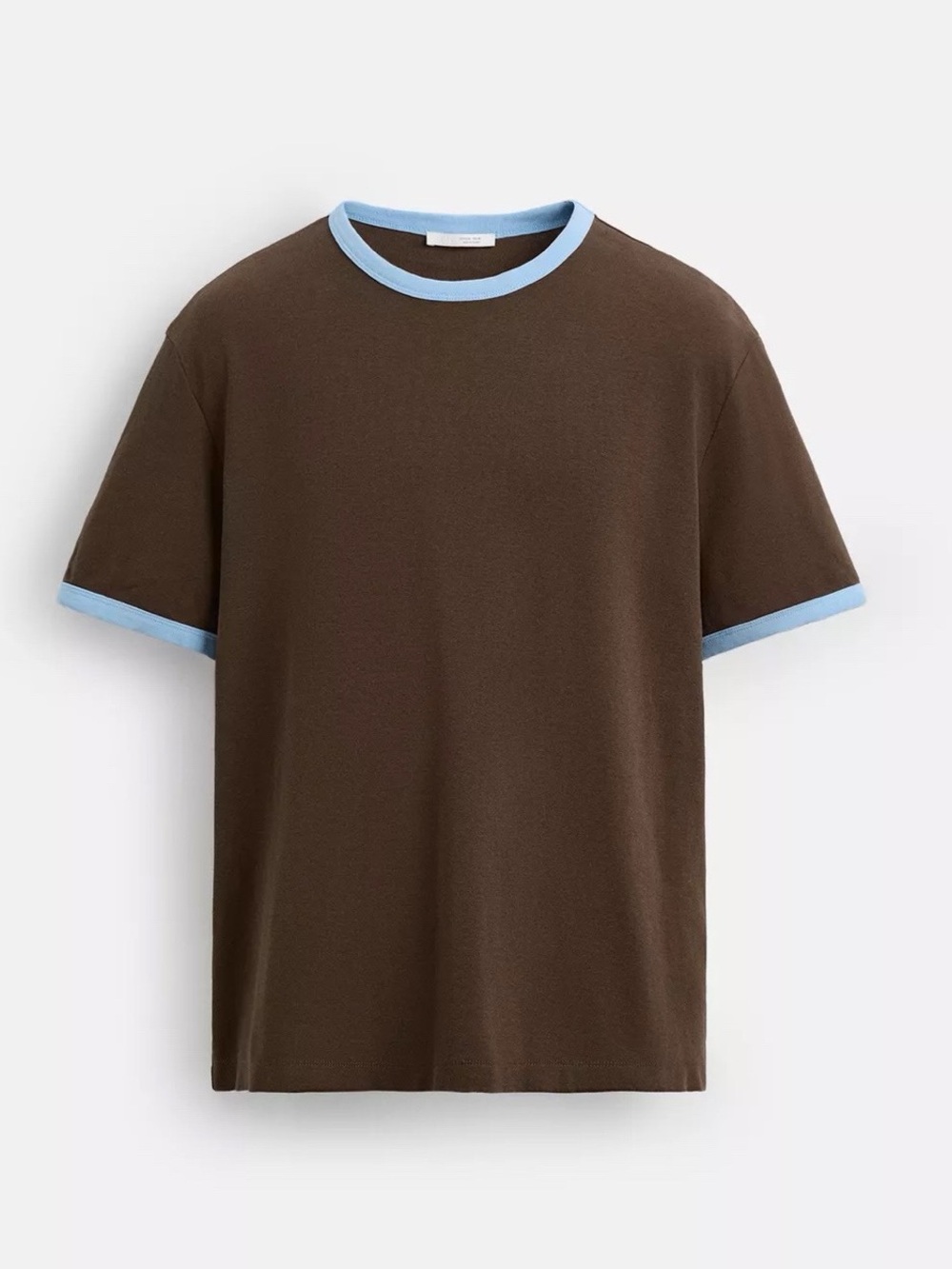 Zara Chocolate Tee with Light Blue Trim